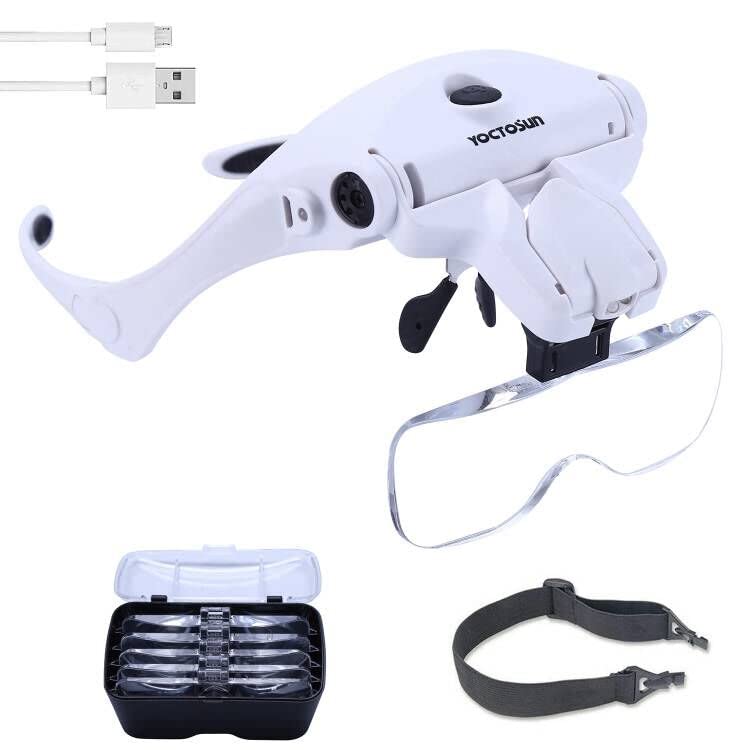 YOCTOSUN LED Head Magnifier, Rechargeable Hands Free Headband Magnifying Glasses with 2 Led, Professional Jeweler's Loupe Light Bracket and Headband are Interchangeable - Image 1